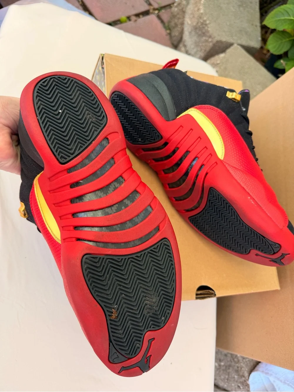 Air Jordan 12 Retro Low SE Super Bowl LV Black Varsity Red Gold Size 10.5
